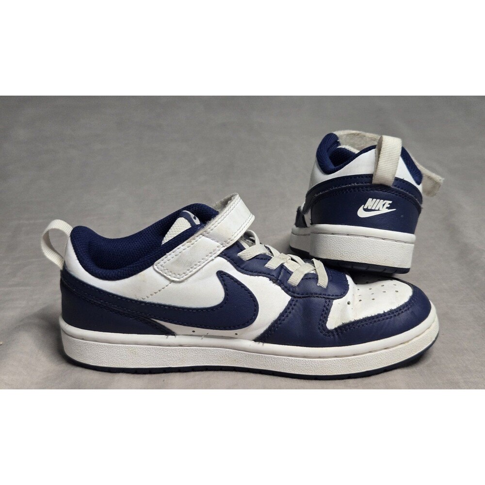 Nike Court Borough Kids 3Y Blue/White Low Top Sneaker Hook & Loop Tennis Shoes
